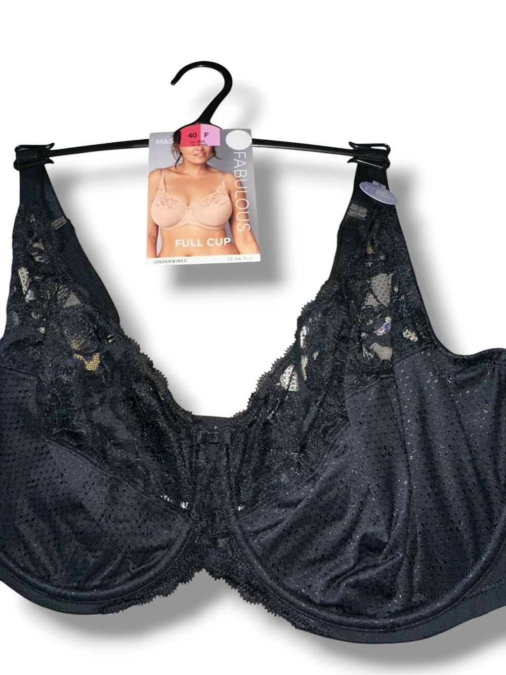 Marks & Spencer 40F FABULOUS Wild Blooms Lace Collection UW Full Cup Bra BLACK